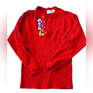 Vintage Disney Catalog Red Long Sleeve Thermal Shirt Mickey Goofy Pluto Sz S